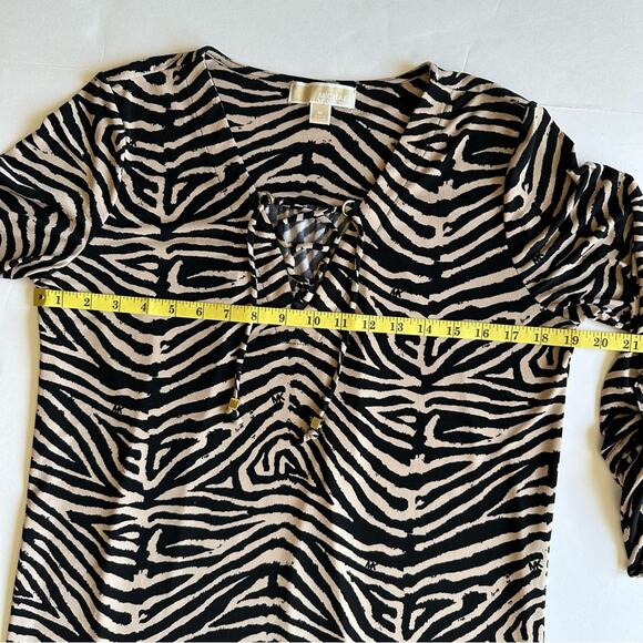 Michael Kors Sheath Dress Roll Tab Sleeves Zebra Print Black Cream Womens Medium - Picture 13 of 14